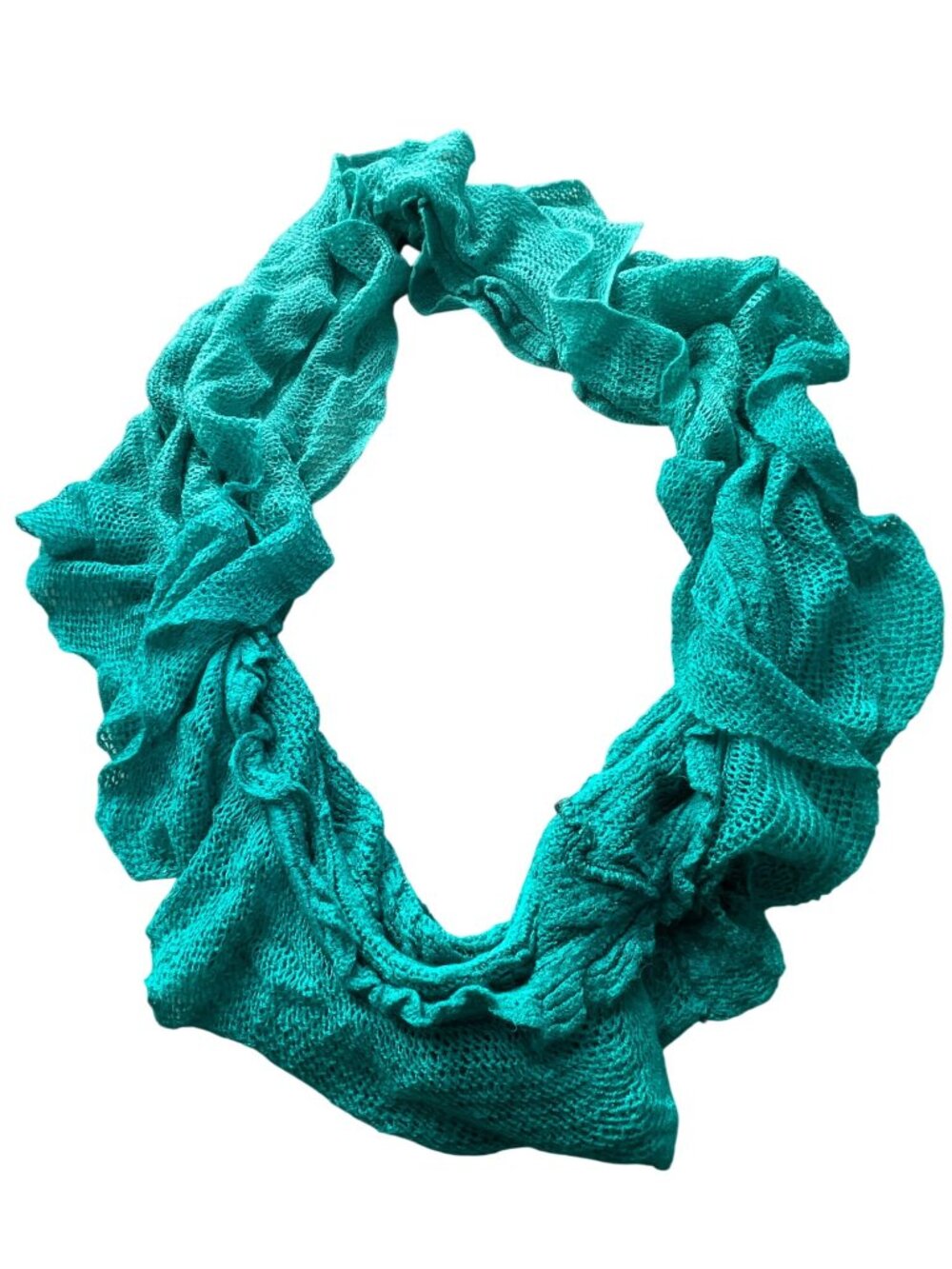 Ruffled Knit Infinity Scarf One Size Teal Green Acrylic Warm Neck Wrap Winter Y2